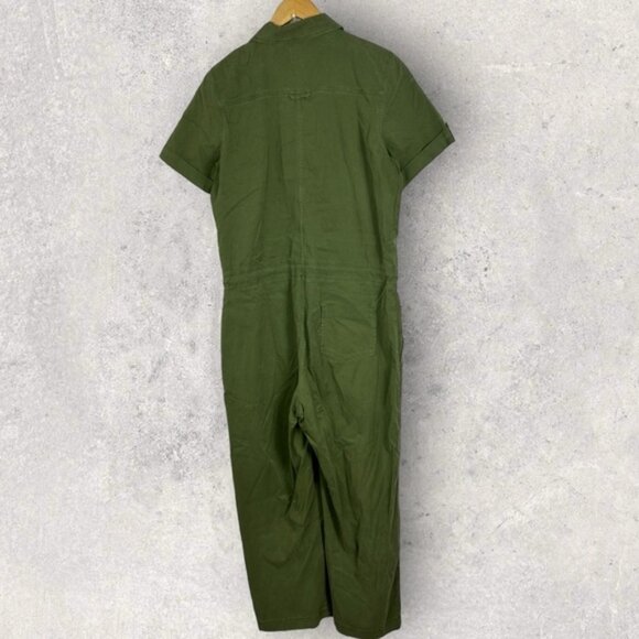 Sézane Charles Army Green Jumpsuit Size 42 French or US 10 Utility Pockets Boho - Picture 4 of 16